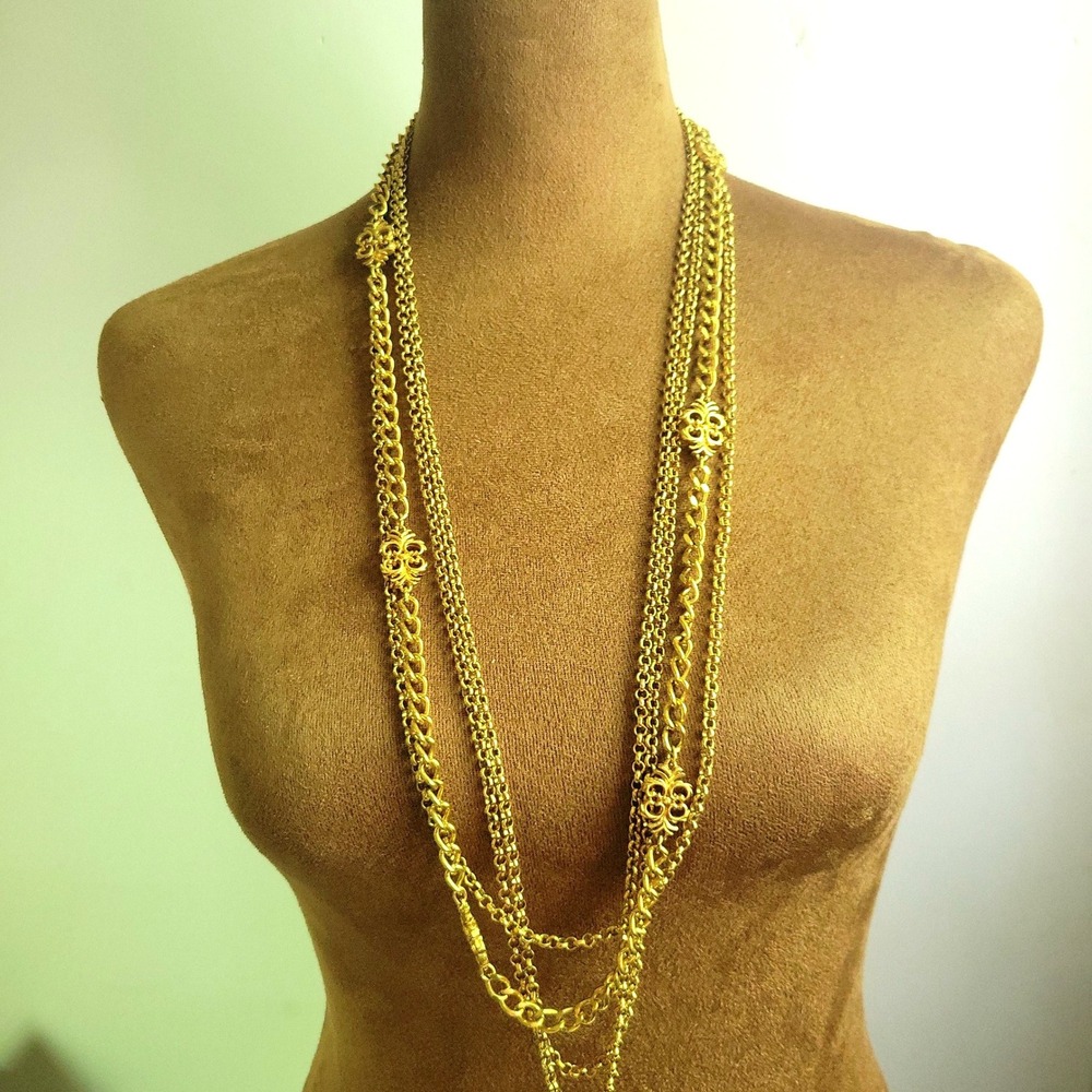 Monet Vintage Gold Tone Multi Strand Layered Chain Necklace 30 Inch Old Money